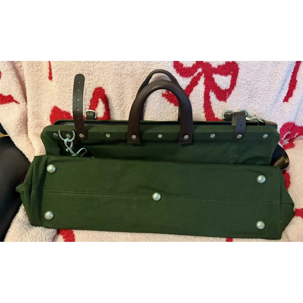 Line of Trade No. 0312 Olive Green Canvas Weekender Travel Bag Leather Trim